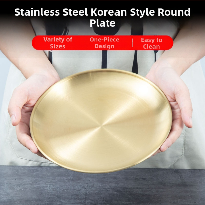 Plochý tanier z nehrdzavejúcej ocele, guľatý, leštený povrch, pre reštaurácie a catering, možnosť potlače loga