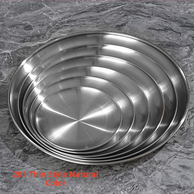 Plochý tanier z nehrdzavejúcej ocele, guľatý, leštený povrch, pre reštaurácie a catering, možnosť potlače loga