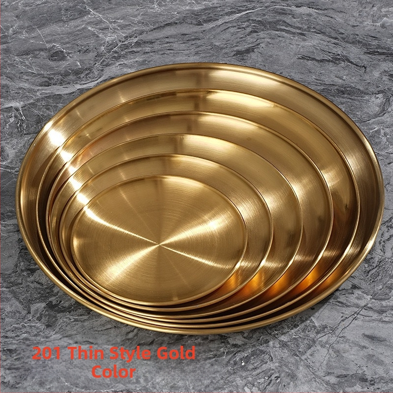 Plochý tanier z nehrdzavejúcej ocele, guľatý, leštený povrch, pre reštaurácie a catering, možnosť potlače loga