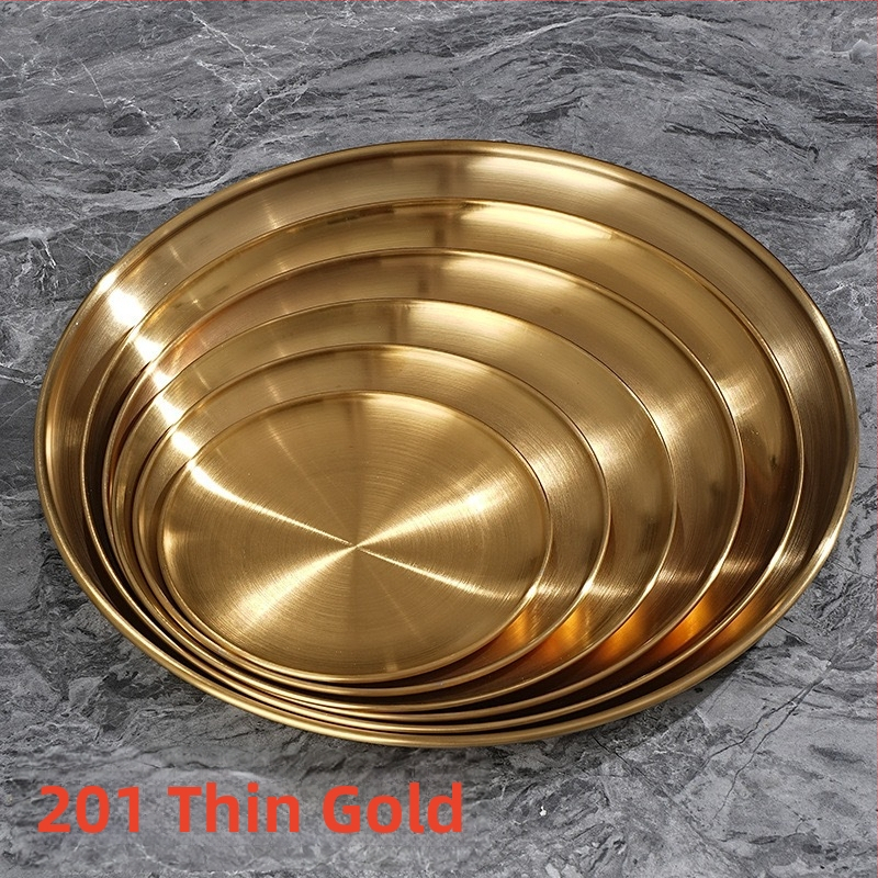 Plochý tanier z nehrdzavejúcej ocele, guľatý, leštený povrch, pre reštaurácie a catering, možnosť potlače loga