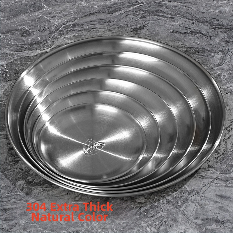 Plochý tanier z nehrdzavejúcej ocele, guľatý, leštený povrch, pre reštaurácie a catering, možnosť potlače loga