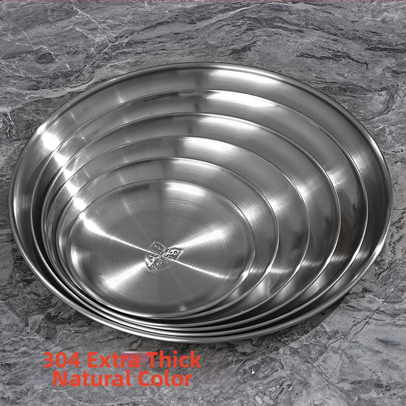 Plochý tanier z nehrdzavejúcej ocele, guľatý, leštený povrch, pre reštaurácie a catering, možnosť potlače loga