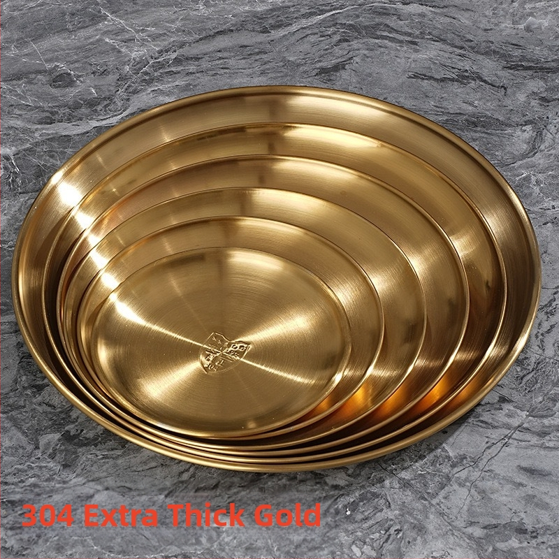 Plochý tanier z nehrdzavejúcej ocele, guľatý, leštený povrch, pre reštaurácie a catering, možnosť potlače loga