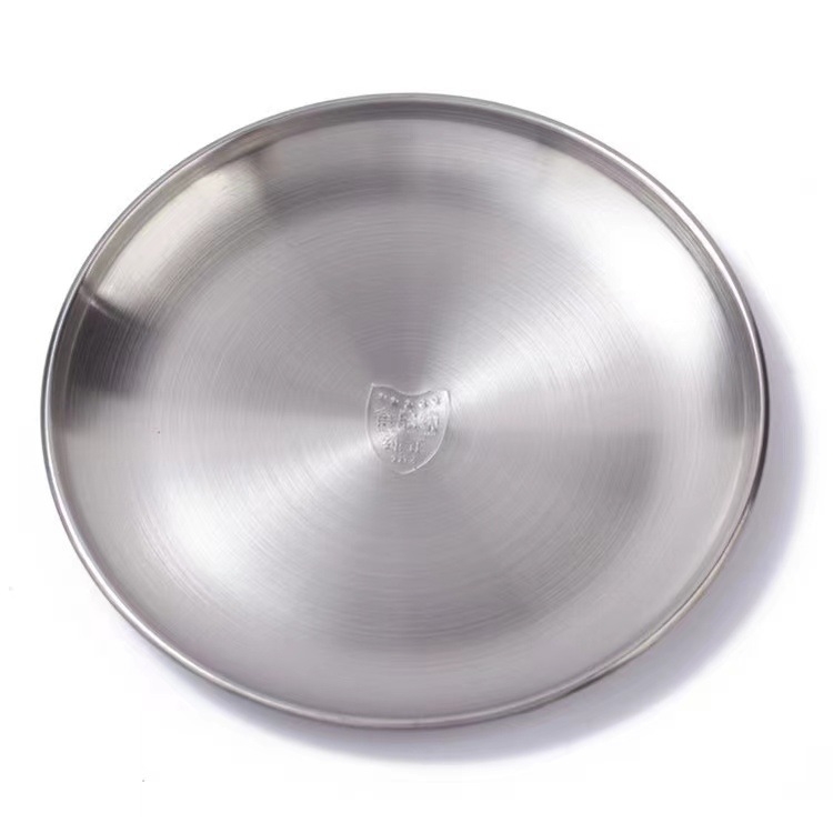 Плоча от неръждаема стомана 304, хранително качество, кръгла чиния за корейско барбекю и стек, електроплатинен финиш, възможност за печат на лого, пусната през 2021 г.