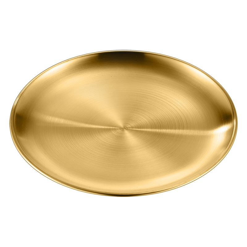 Плоча от неръждаема стомана 304, хранително качество, кръгла чиния за корейско барбекю и стек, електроплатинен финиш, възможност за печат на лого, пусната през 2021 г.