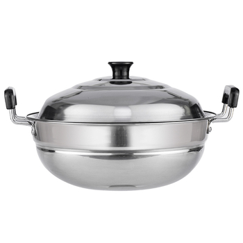 Wok od nehrđajućeg čelika za parenje i prženje – dvostruka namjena posuda s jednim dnom, dubina 15 cm, poklopac od nehrđajućeg čelika, kompatibilan sa svim pločama