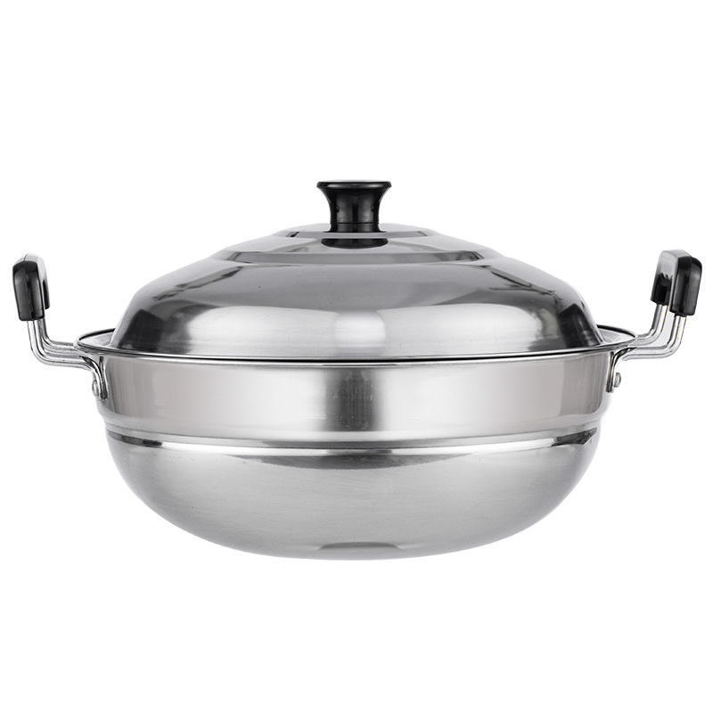 Wok od nehrđajućeg čelika za parenje i prženje – dvostruka namjena posuda s jednim dnom, dubina 15 cm, poklopac od nehrđajućeg čelika, kompatibilan sa svim pločama