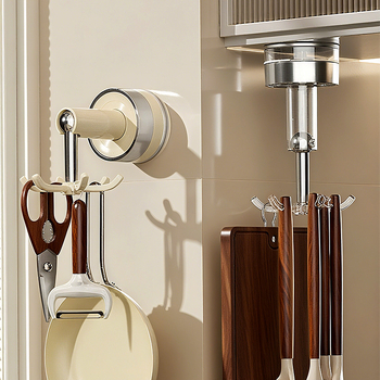 Kuhinjski usisni konus sa šest kandži, zidni rotirajući držač za spatule i žlice; PET+ABS; višenamjenski, bez ugradnje; Youqin