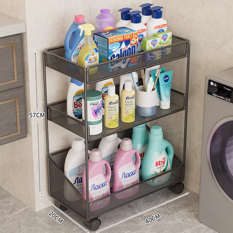 Kupaonski podni regaľ za pohranu, 3-slojni metalni, završni premaz pečene boje, jednostavan modern dizajn, nosivost 30–40 kg