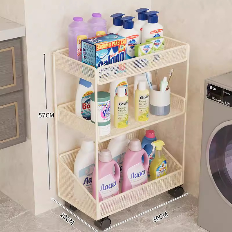 Kupaonski podni regaľ za pohranu, 3-slojni metalni, završni premaz pečene boje, jednostavan modern dizajn, nosivost 30–40 kg