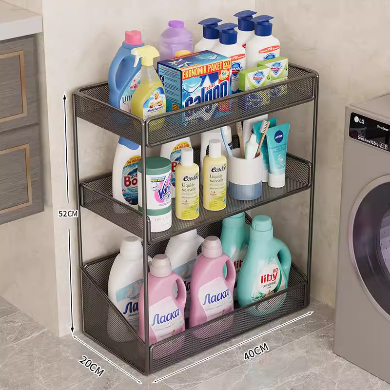 Kupaonski podni regaľ za pohranu, 3-slojni metalni, završni premaz pečene boje, jednostavan modern dizajn, nosivost 30–40 kg