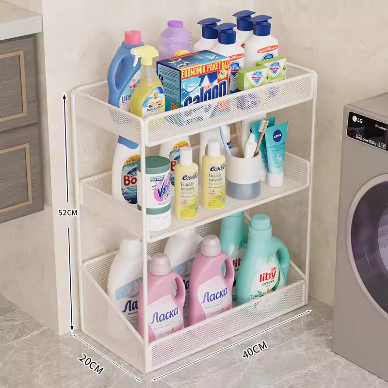 Kupaonski podni regaľ za pohranu, 3-slojni metalni, završni premaz pečene boje, jednostavan modern dizajn, nosivost 30–40 kg