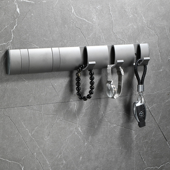 Скрита закачалка за врата за антре/гардероб — стенна сгъваема закачалка за палта и шапки, без пробиване — Space Aluminum, 444 g, Nano sandblasting, Светъл лукс, EU CE сертификация