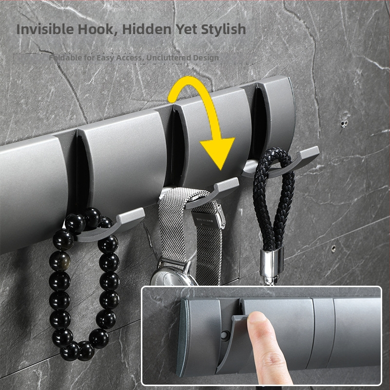 Skrytý dverový vešiak do chodby/šatníka — nástenný skladací vešiak na kabáty a klobúky, bez vŕtania — Space Aluminum, 444 g, Nano pieskovanie, Light Luxury, EU CE certifikácia