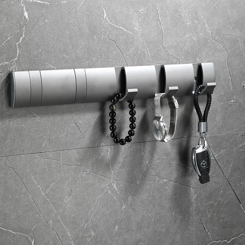 Скрита закачалка за врата за антре/гардероб — стенна сгъваема закачалка за палта и шапки, без пробиване — Space Aluminum, 444 g, Nano sandblasting, Светъл лукс, EU CE сертификация