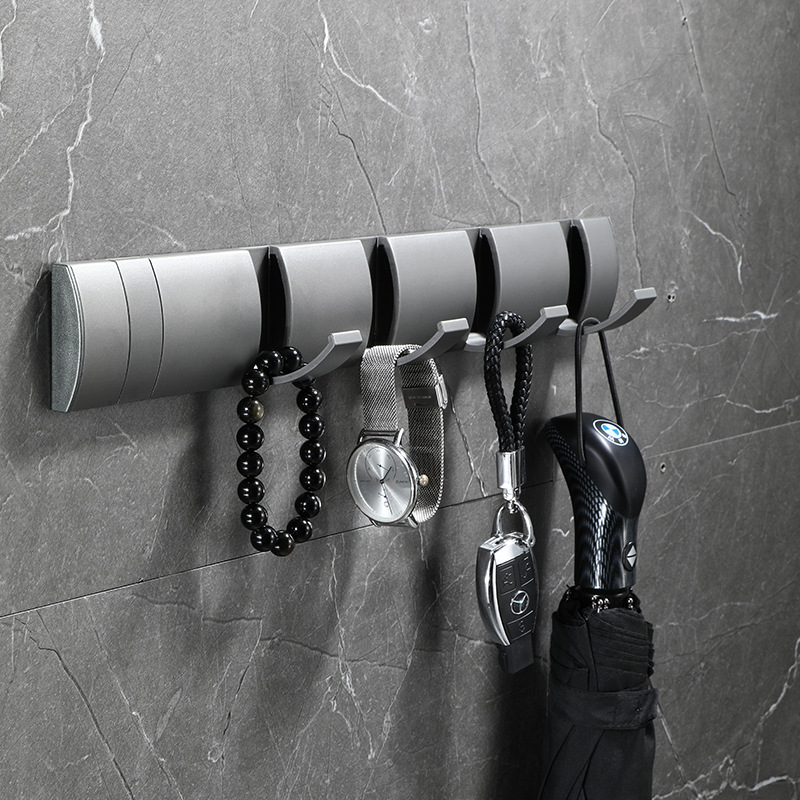 Скрита закачалка за врата за антре/гардероб — стенна сгъваема закачалка за палта и шапки, без пробиване — Space Aluminum, 444 g, Nano sandblasting, Светъл лукс, EU CE сертификация