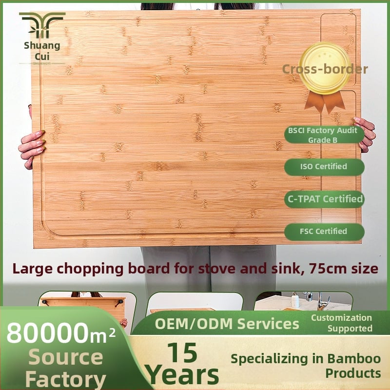 Bambusz vágódeszka tűzhelyfedővel, kétoldalas, konyhai használatra