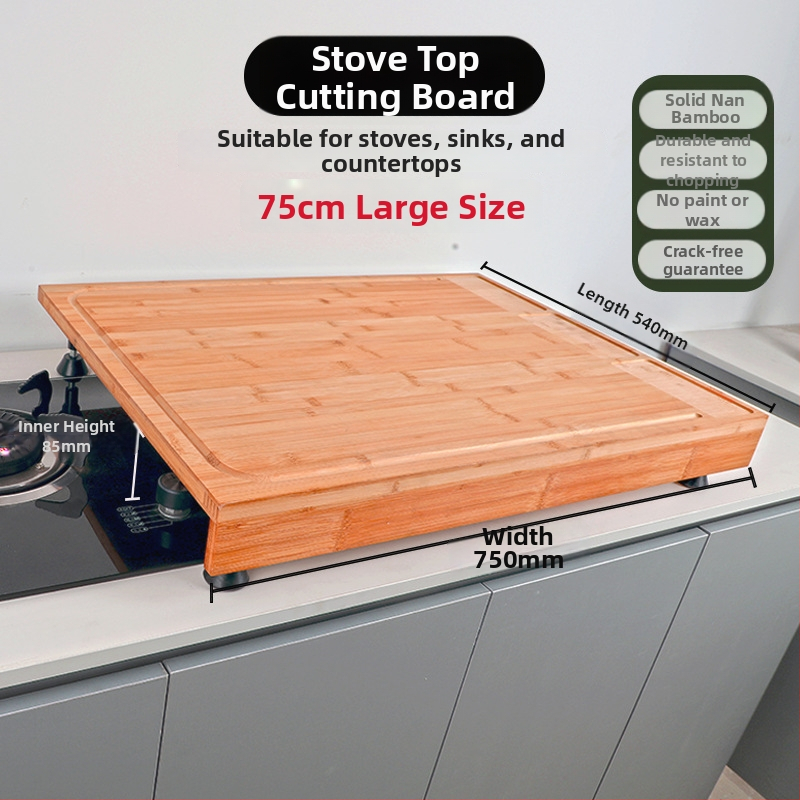 Bambusz vágódeszka tűzhelyfedővel, kétoldalas, konyhai használatra