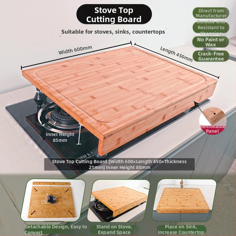 Bambusz vágódeszka tűzhelyfedővel, kétoldalas, konyhai használatra