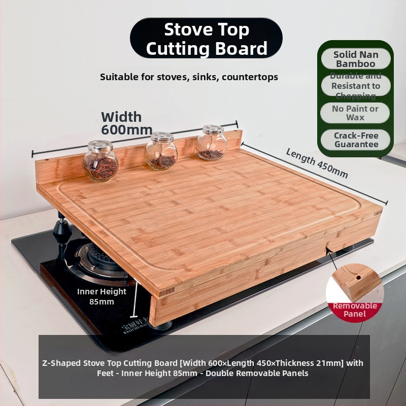 Bambusz vágódeszka tűzhelyfedővel, kétoldalas, konyhai használatra