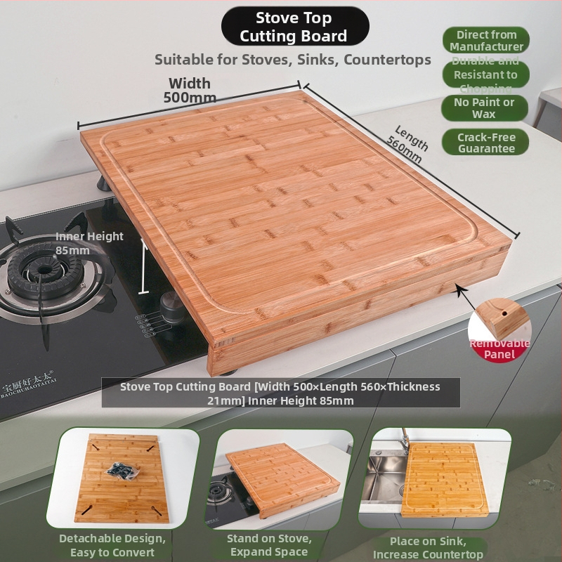 Bambusz vágódeszka tűzhelyfedővel, kétoldalas, konyhai használatra