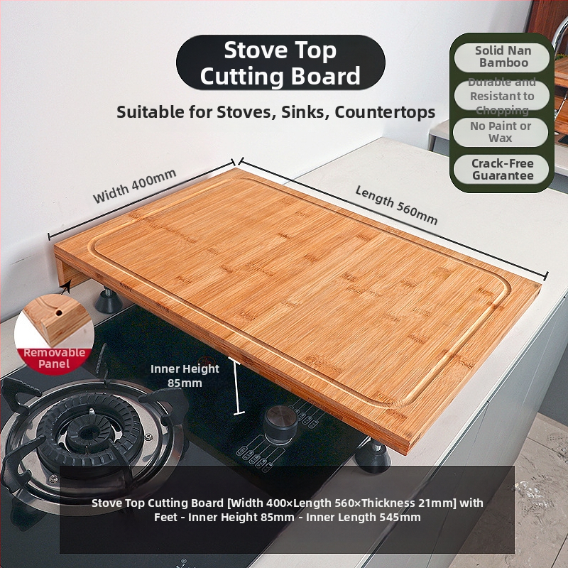 Bambusz vágódeszka tűzhelyfedővel, kétoldalas, konyhai használatra