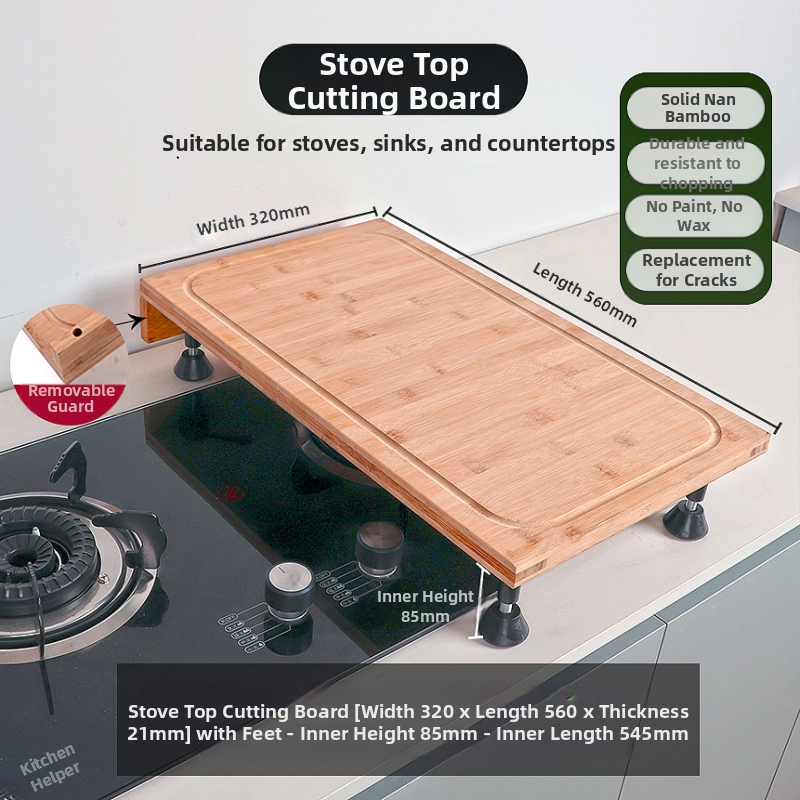 Bambusz vágódeszka tűzhelyfedővel, kétoldalas, konyhai használatra