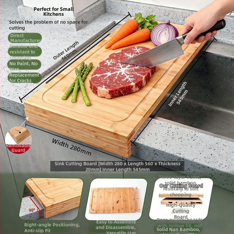 Bambusz vágódeszka tűzhelyfedővel, kétoldalas, konyhai használatra