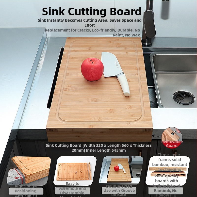 Bambusz vágódeszka tűzhelyfedővel, kétoldalas, konyhai használatra