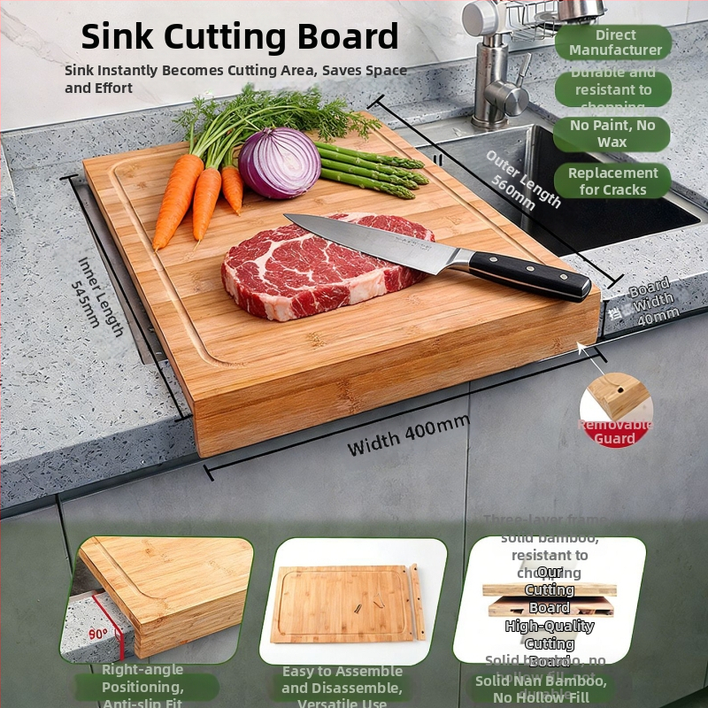 Bambusz vágódeszka tűzhelyfedővel, kétoldalas, konyhai használatra