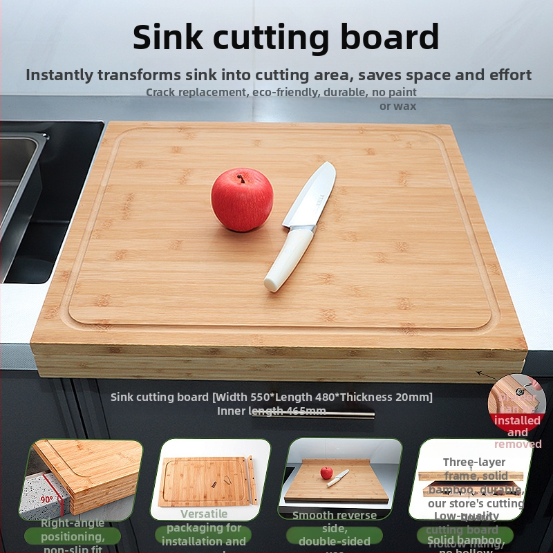 Bambusz vágódeszka tűzhelyfedővel, kétoldalas, konyhai használatra