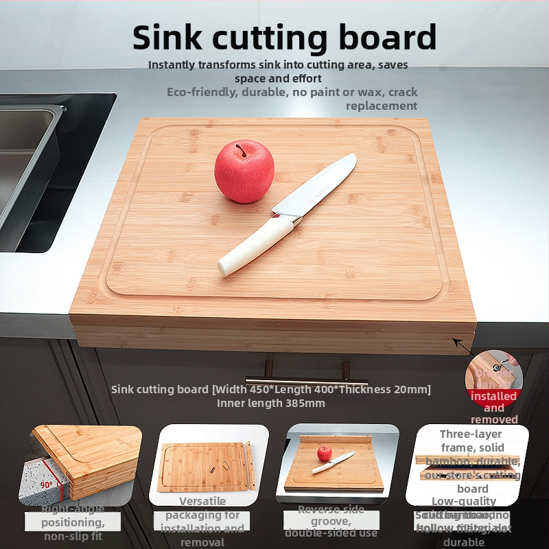 Bambusz vágódeszka tűzhelyfedővel, kétoldalas, konyhai használatra