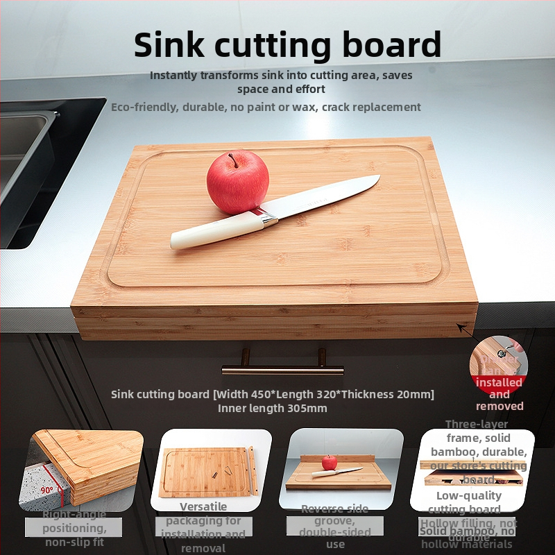 Bambusz vágódeszka tűzhelyfedővel, kétoldalas, konyhai használatra