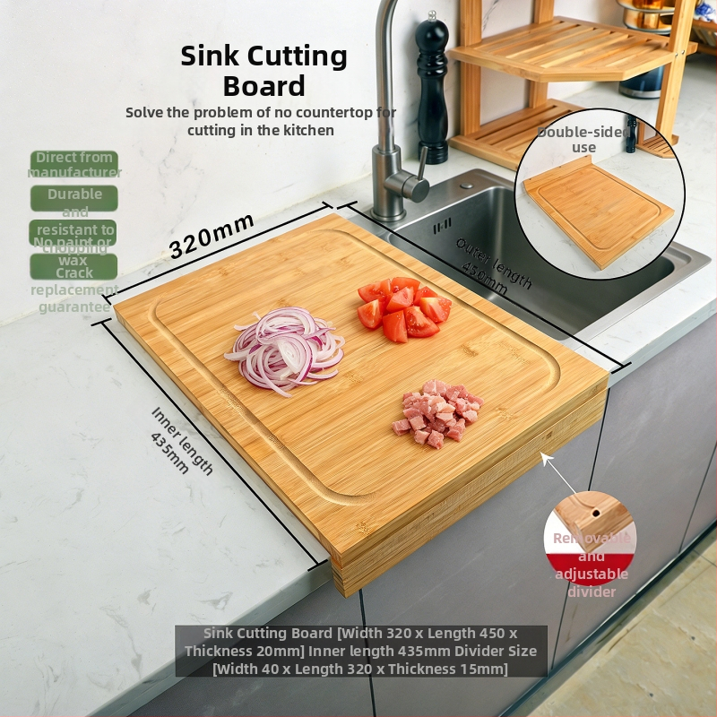 Bambusz vágódeszka tűzhelyfedővel, kétoldalas, konyhai használatra