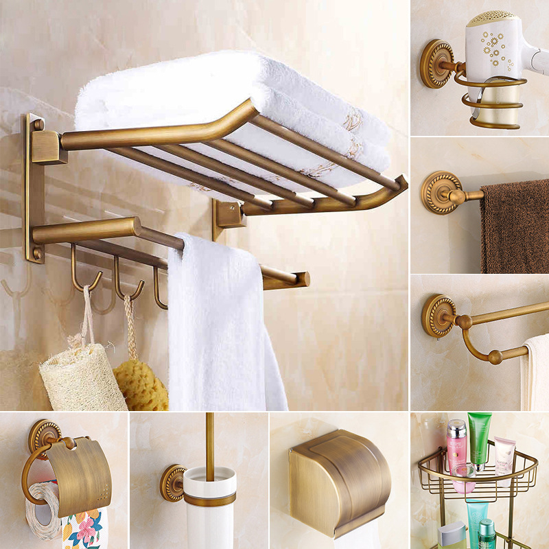 Σετ κρεμάστρών πετσέτας από χαλκό, ευρωπαϊκού ρετρό στυλ, διπλής στρώσης, αναδιπλόμενο, φορτίο 25 kg