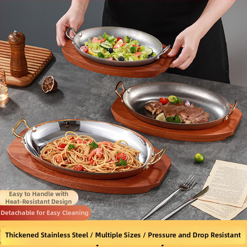 Nerezová panvica tvaru vajíčka z nehrdzavejúcej ocele 304, dvojité uši, hrubý spodok, model HO-1021