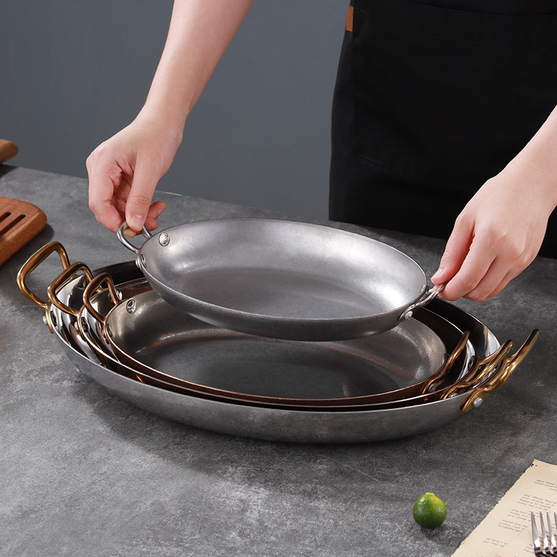 Τηγάνι από ανοξείδωτο χάλυβα σε σχήμα αυγού, διπλό αυτί, παχύς πάτος, μοντέλο HO-1021