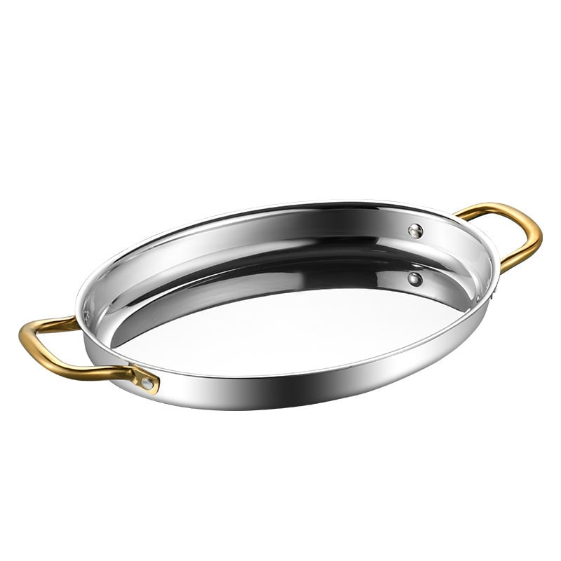 Τηγάνι από ανοξείδωτο χάλυβα σε σχήμα αυγού, διπλό αυτί, παχύς πάτος, μοντέλο HO-1021