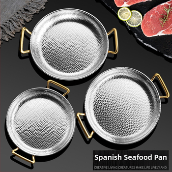 Paella pan 304 nerezovej ocele s dvojitými rúčkami, ploché trojvrstvové dno, kompatibilné s indukciou, hĺbka 4 cm