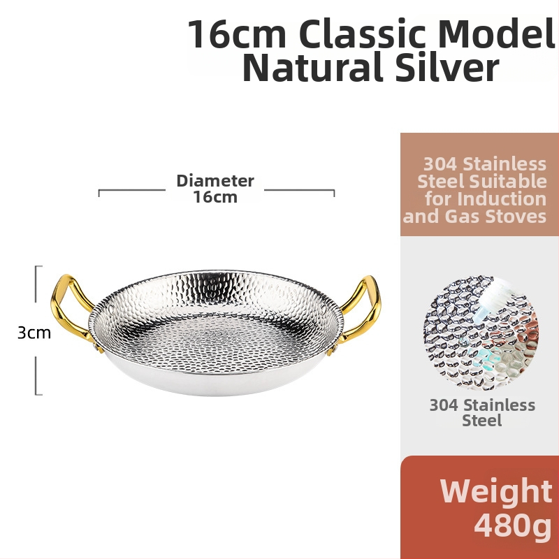 Paella pan 304 nerezovej ocele s dvojitými rúčkami, ploché trojvrstvové dno, kompatibilné s indukciou, hĺbka 4 cm