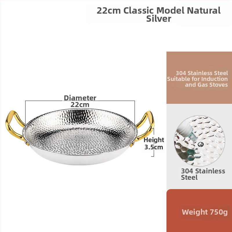 Paella pan 304 nerezovej ocele s dvojitými rúčkami, ploché trojvrstvové dno, kompatibilné s indukciou, hĺbka 4 cm