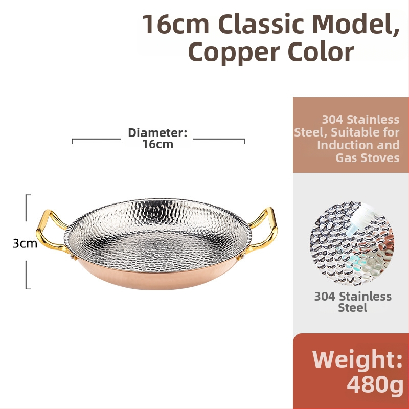 Paella pan 304 nerezovej ocele s dvojitými rúčkami, ploché trojvrstvové dno, kompatibilné s indukciou, hĺbka 4 cm