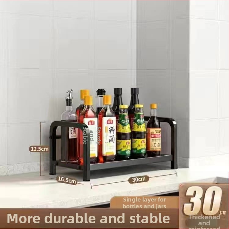 Raft de bucătărie pentru blat: suport pentru cuțite, suport pentru bețe de mâncare, recipient pentru sare și borcănaș cu condimente — oțel-carbon, fără montaj, stil Nordic.