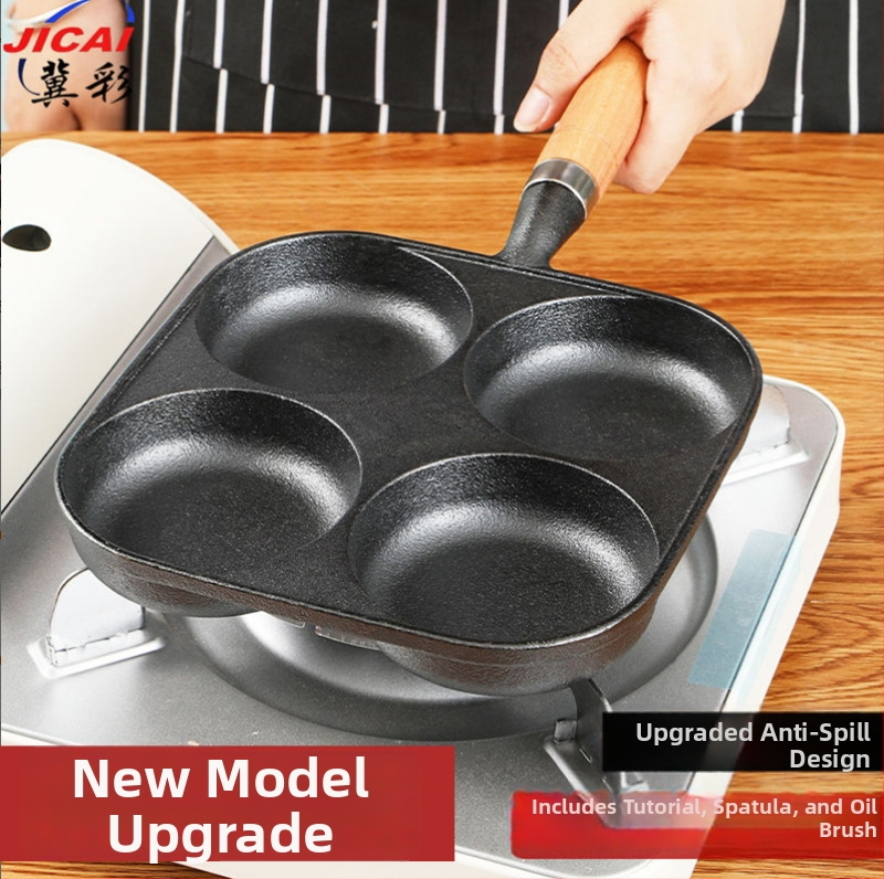 Litinový nepřilnavý panv na vyprážanie — Model XLF-JP; Funkcia: forma na burger, chlieb, volské oko a tortu; Hmotnosť: 2,6 kg