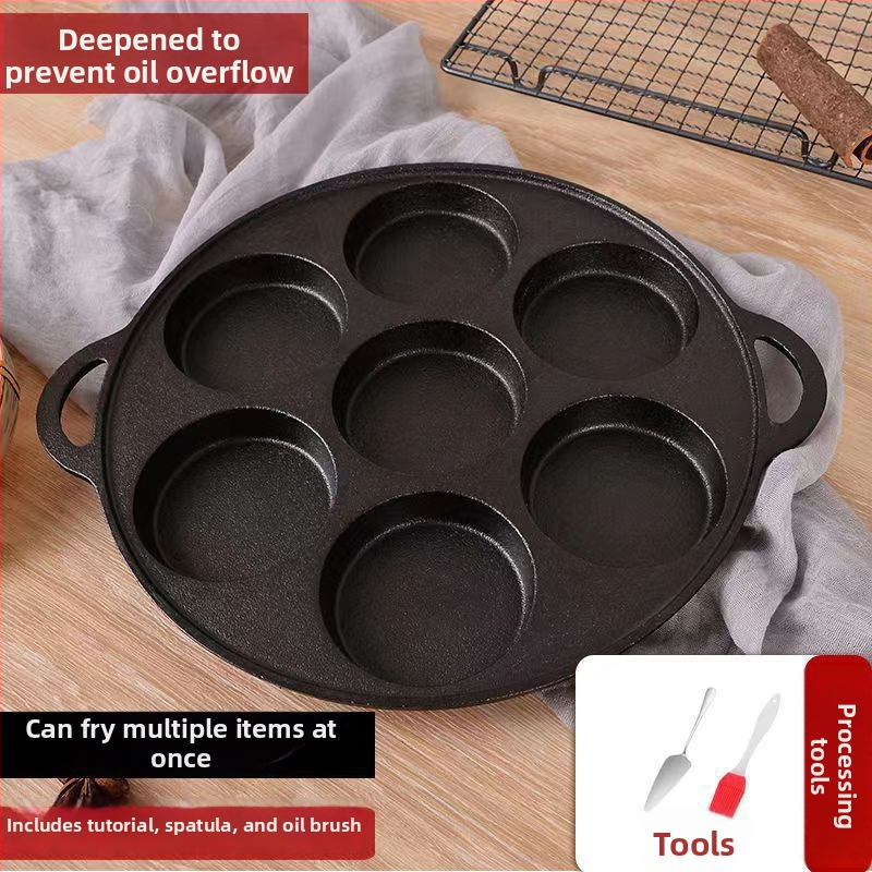 Litinový nepřilnavý panv na vyprážanie — Model XLF-JP; Funkcia: forma na burger, chlieb, volské oko a tortu; Hmotnosť: 2,6 kg