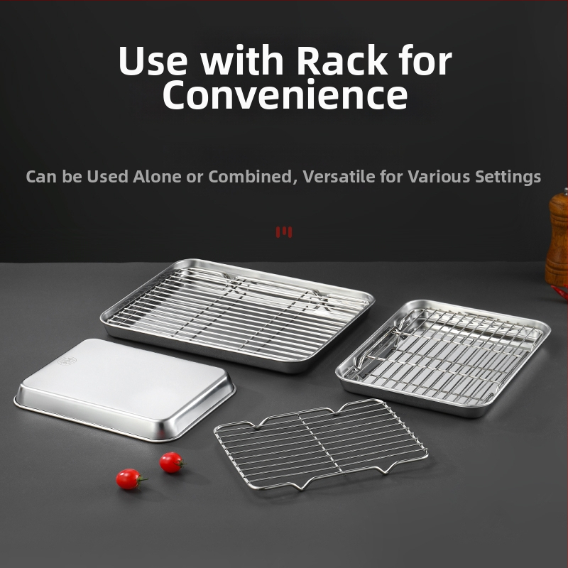 Plochý podnos z nerezovej ocele 304, obdĺžnikový, s filtrovacou sieťou na riadenie oleja a drenáž, moderný minimalistický štýl