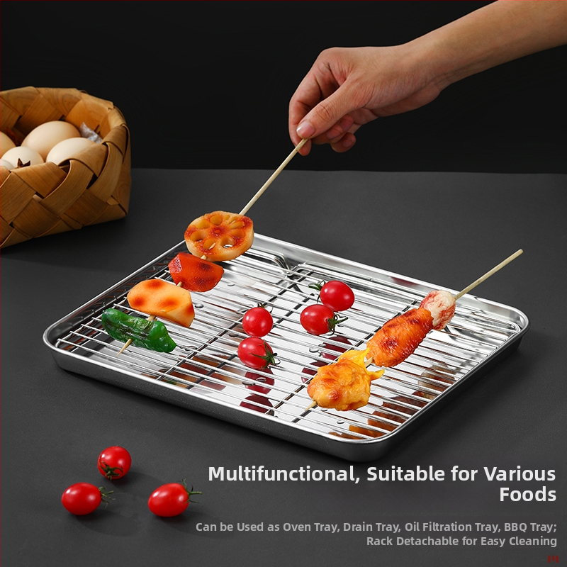 Plochý podnos z nerezovej ocele 304, obdĺžnikový, s filtrovacou sieťou na riadenie oleja a drenáž, moderný minimalistický štýl