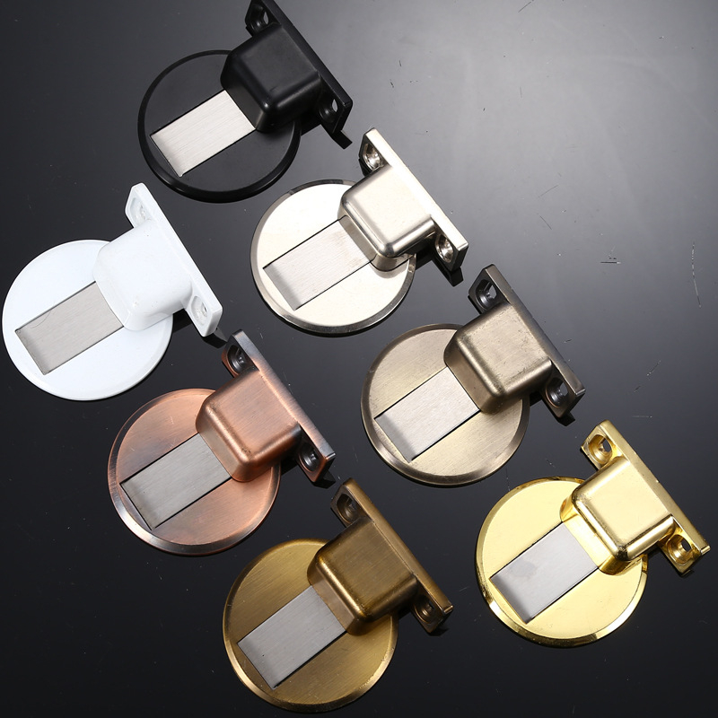 Stop ușă din aliaj zinc – priză la podea, fără găuri, silențios, invizibil, cu magnet pentru uși interioare din lemn (montaj CT-02, manual, stil modern)