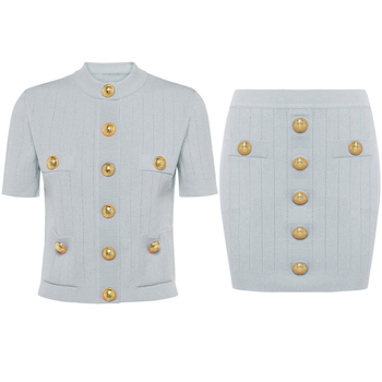 Ženski set: pleteni vrh + suknja, viskoza 70–80%, 3/4 rukava, ljeto 2025, elegantan stil
