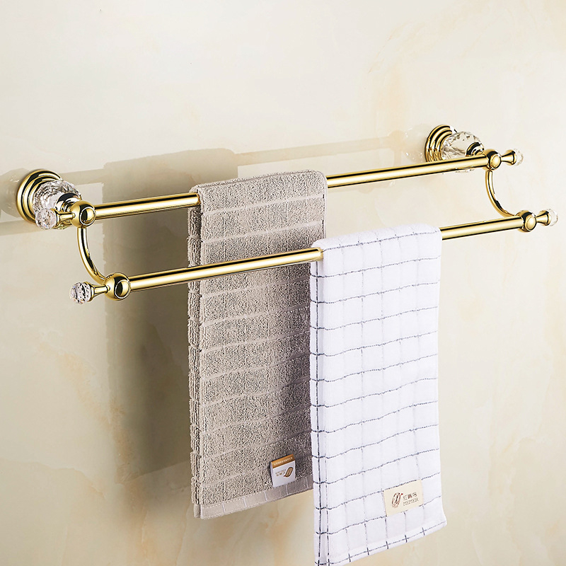 Europski stil, stalak za ručnik od nehrđajućeg čelika sa zlatim premazom i kristalnim setom – Le Jia, licencirana privatna oznaka (Materijal: nehrđajući čelik; Premaz: zlatni premaz; Brand: Le Jia; Licencirana privatna oznaka: Da)